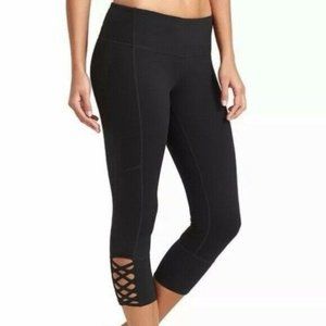 Athleta Mind Over Matter Capri Cropped XS Solid Black Pants Stretch Strappy